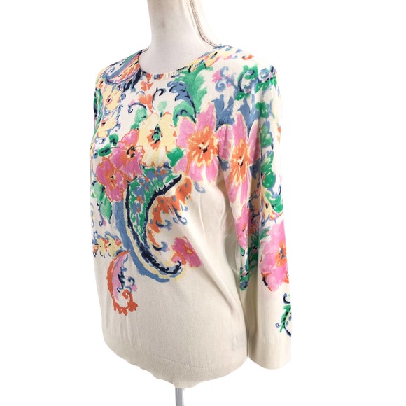 Lauren Ralph Lauren Womens Size Large Lightweight Sweater Floral Print Pullover - Picture 4 of 6